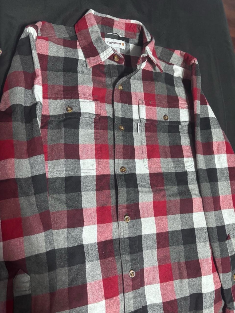 Carhartt Men's Red Black Gray Plaid Button-Down Shirt